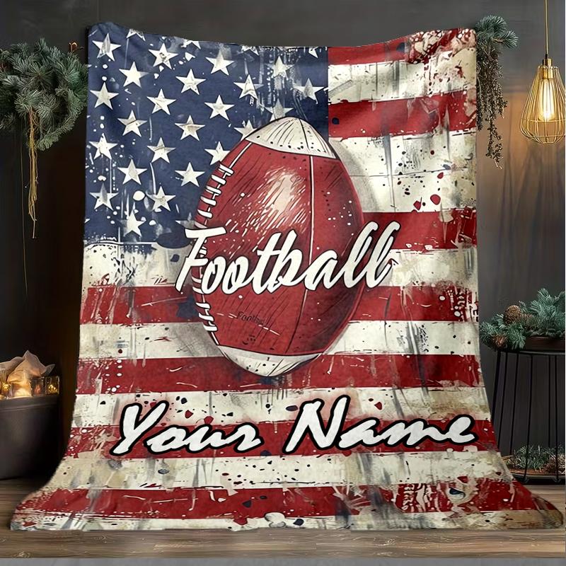 1PC Custom Name American Football Pride outdooor Flannel blankets Patterns Throw Blanket All-Season Soft Gift for Couch, Bed, Camping gifts