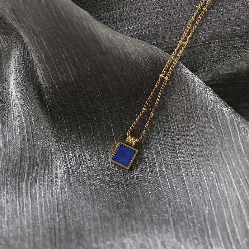 Deep Blue Square Lapis Lazuli Square Necklace Gold Tone Fine Chain Low MOQ Women Minimalist Jewelry Sourcing