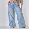 Nuovi Jeans Lavati da Donna con Strass, Taglie Forti Vita Bassa Larghi Bottoni Dritti Pantaloni in Denim