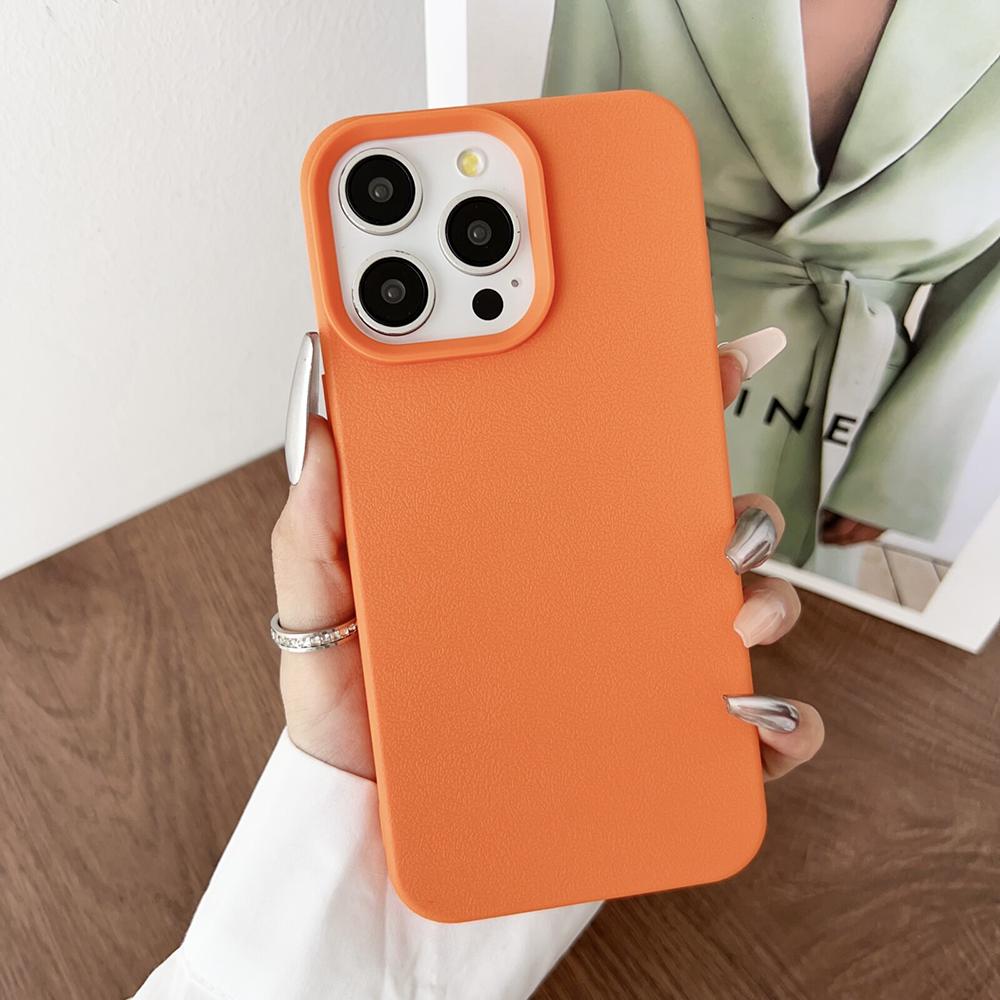 

Candy Color Luxury Leather Texture Silicone Soft Case For iPhone 16 15 14 13 12 11 Pro Max Plus Matte Ultra Thin Cover Shell 16 iPhone 15 Pro Max помаранчевий