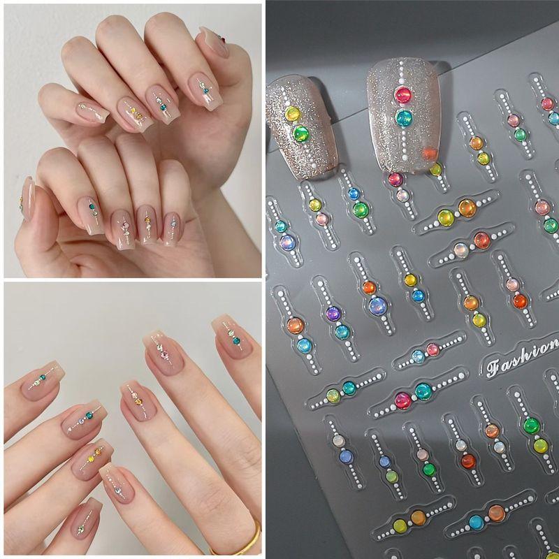 

Xiaohongshu Same Style Hot Sale Candy Color Colorful Beads Nail Stickers Flash Wear Nail Imitation Rhinestone Nail Sticker 406 Default