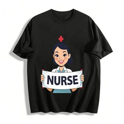 Fun Nurse Print Casual T-Shirt Unisex Daily Versatile Top Pure Cotton T-shirt