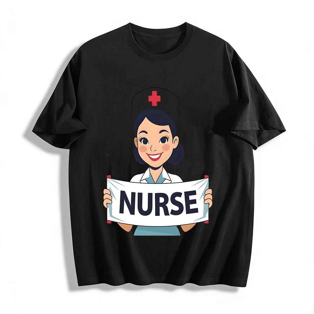 

Fun Nurse Print Casual T-Shirt Unisex Daily Versatile Top Pure cotton T-shirt XXS