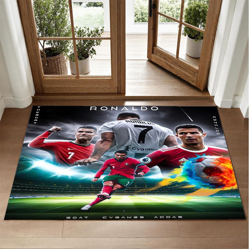 Cristiano Ronaldo Design Crystal Velvet Rug Soft Decorative Mat for Bedroom Entrance