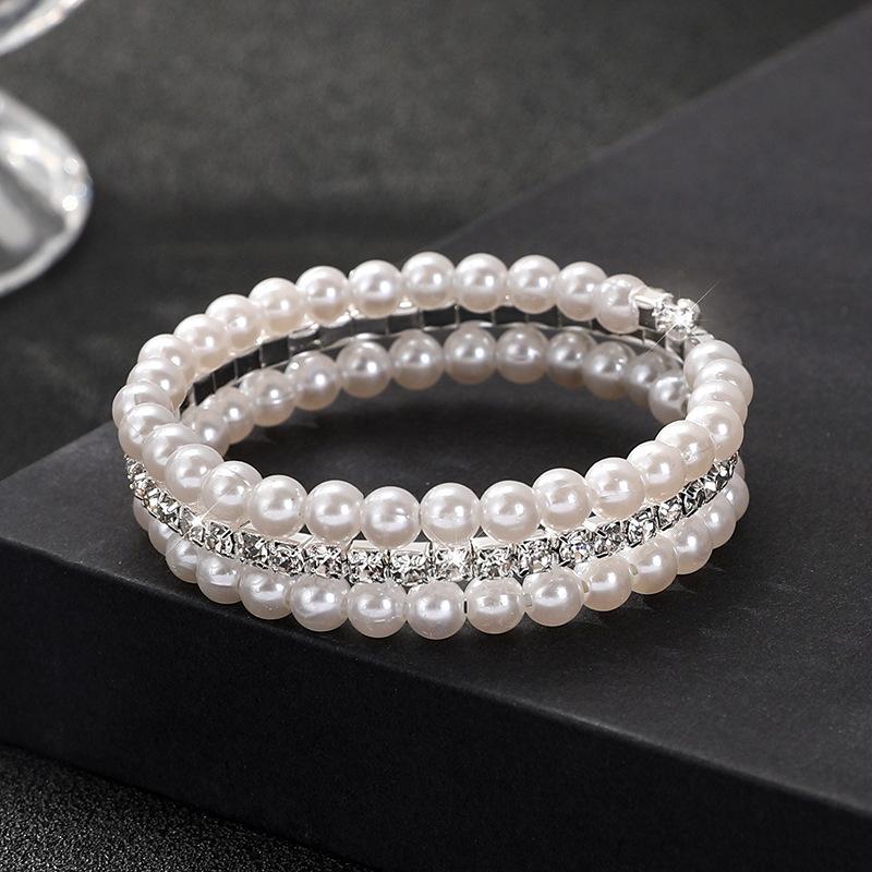 Bridal jewelry full diamond stretch bracelet, multi-layer pearl rhinestone winding spiral bracelet bracelet