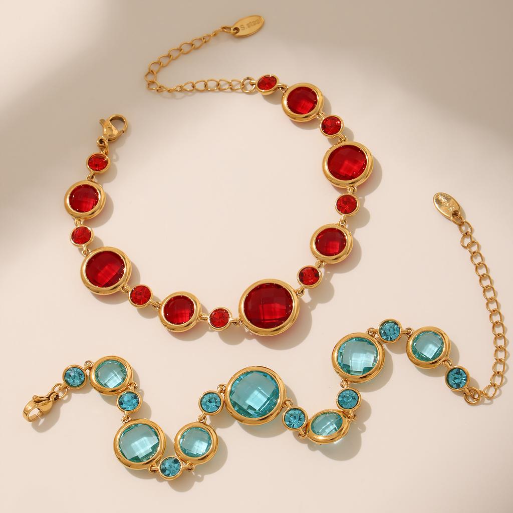 Nivora Exclusive Colorful Glass Chain Bracelet For Women Stainless Steel Charm Bangle Engagement Wedding Bracelets Zircon Gifts