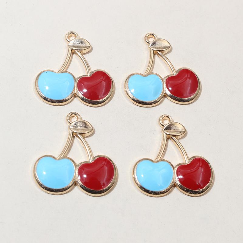 20pcs 22x20mm Enamel Cherries Charms Pendant Fruit Cherry Alloy Craft DIY Jewelry Making Accessories for Earrings Necklace