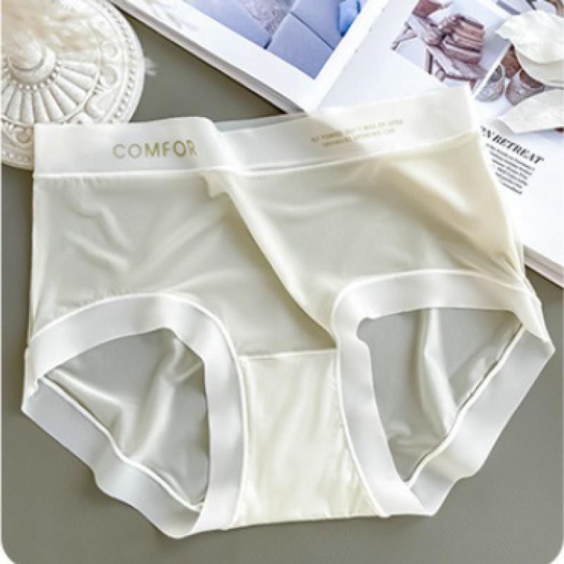 Ultra-Thin Seamless Women's Mulberry Silk Ice Silk Antibacterial Quick-Dry Mid-Waist Underwear