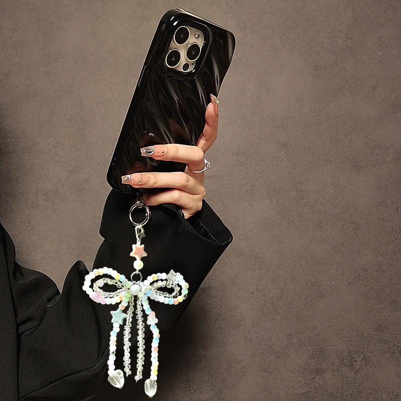 Sweet Color Beads Mobile Phone Chain Cute Bow Beaded Cellphone Pendant Charms Women Cell Phone Case Jewelry