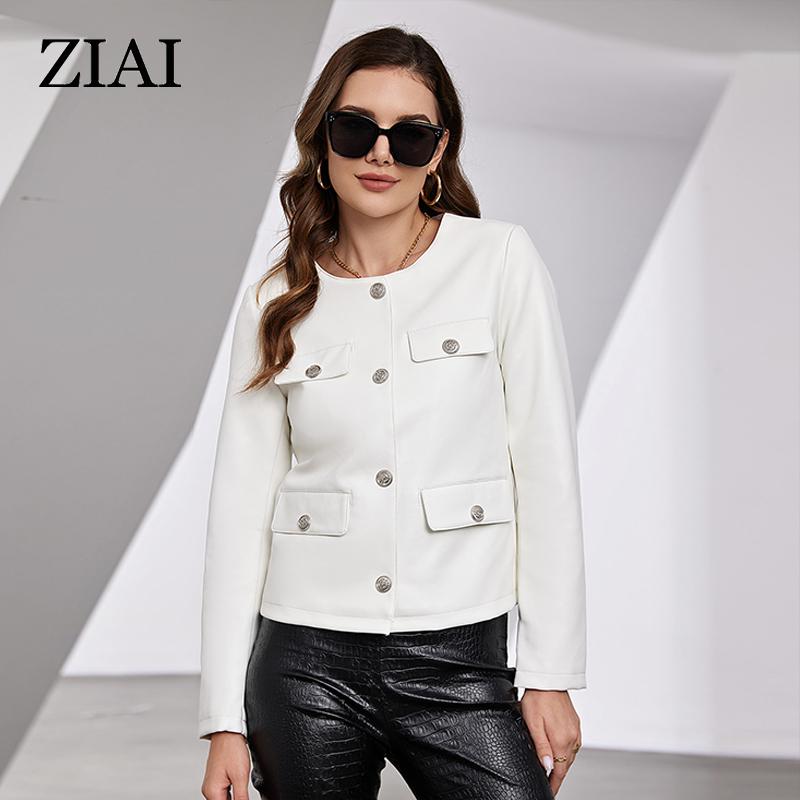 ziai New Spring Autumn Women Short Faux Leather Jacket Casual PU Coat Loose Motorcycle Jackets Fashion Streetwear Oversized Korean Coat YDP-21597