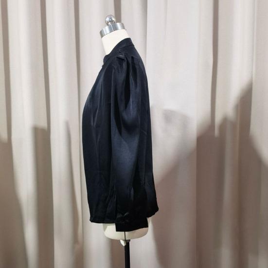 Women Shirt Stand Collar Puff Long Sleeve Buttons Placket Shirt Tops Pure Color Loose