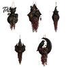 Festive Yard Hanging Decor Halloween Planter for Indoor Outdoor Use, Gothic Bat Cat Witch Raven Black Ornament Plant Pot Holder, Spooky Wall