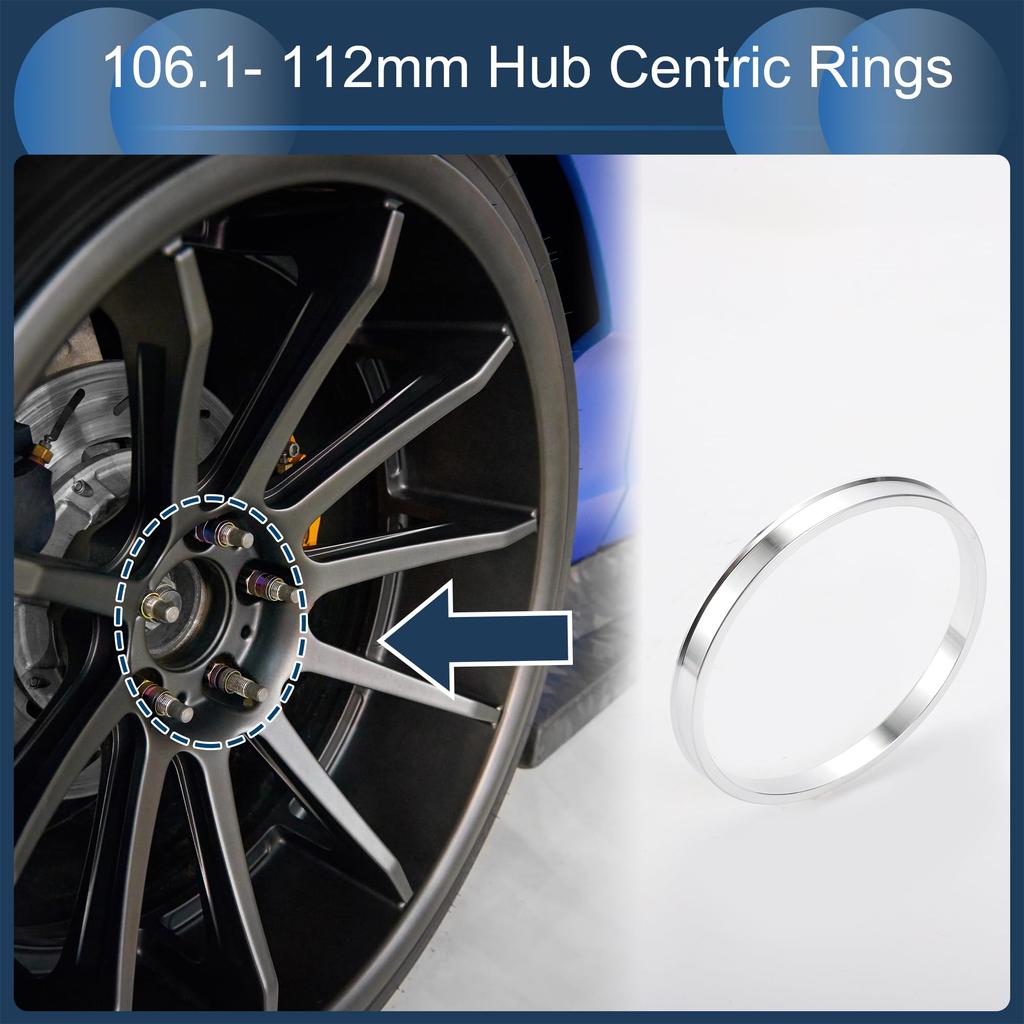 INFINAUTO Navringar, 112 mm Ytterdiameter x 106,1 mm Innerdiameter, Aluminiumlegering, Silverfärgade, 4 stycken