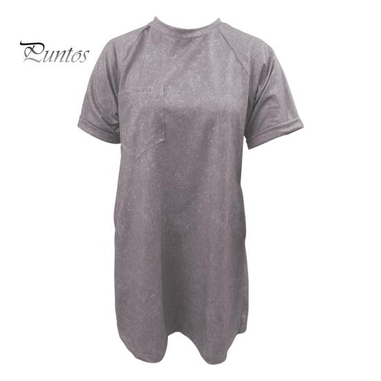 

Женское платье с круглым вырезом и короткими рукавами Нагрудный карман в винтажном стиле Плюс размер Проблемное короткое платье Сплошной цвет Пуловер Повседневная повседневная одежда Мини-платье M серый