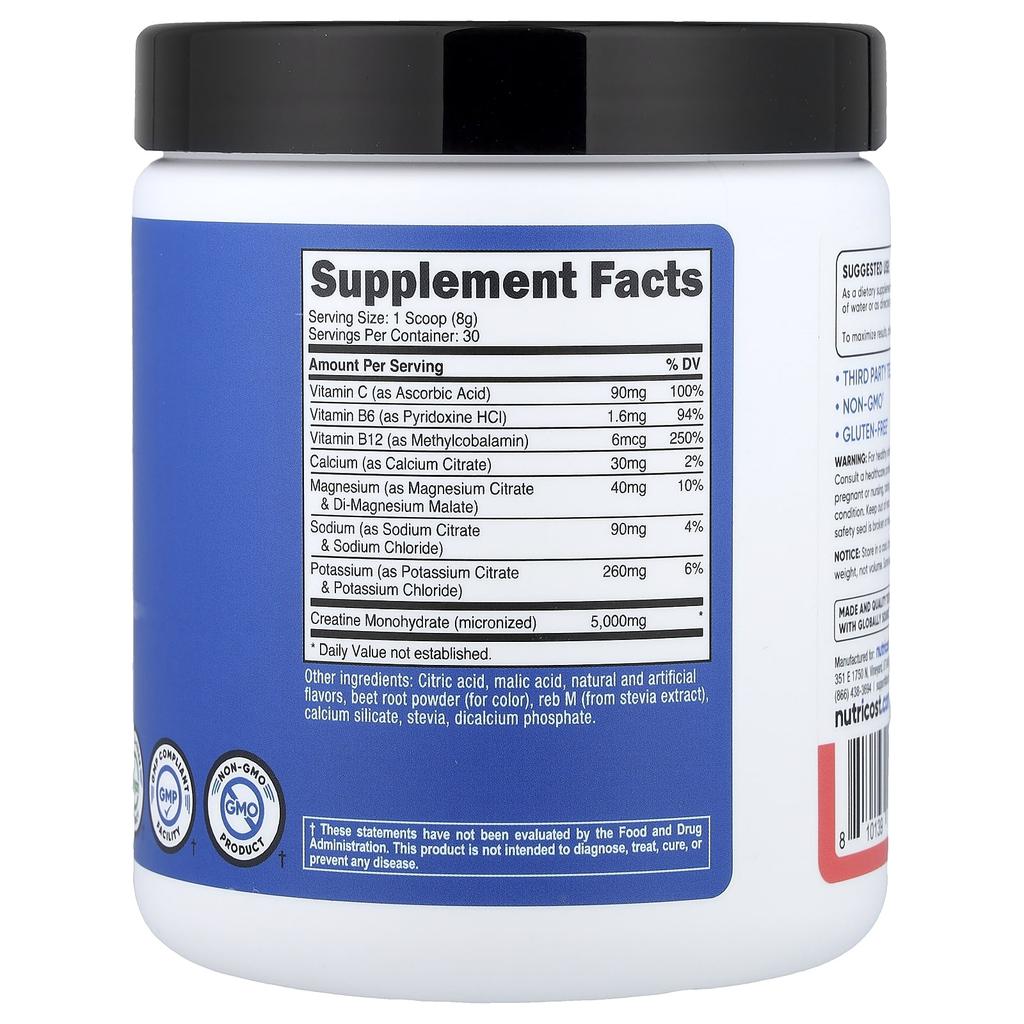 Nutricost, Athletic Performance, Creatine + Hydration, Watermelon, 9 oz (252 g)