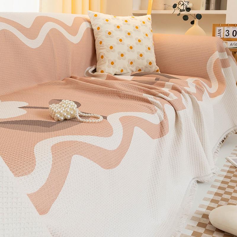 Nordischer Instagram-Stil Kratzfest Baumwolle und Leinen Sofa Handtuch Überwurf Tuch Sofabezug Vollständig bedeckt Vier Jahreszeiten Universal Sofakissen Sommer
