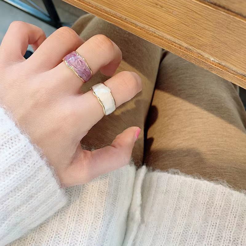 Korean Version Color Open Ring Handmade Enamel Glaze Pasta Finger Ring Cold Wind Dripping Oil Tail Ring Irregular Ring