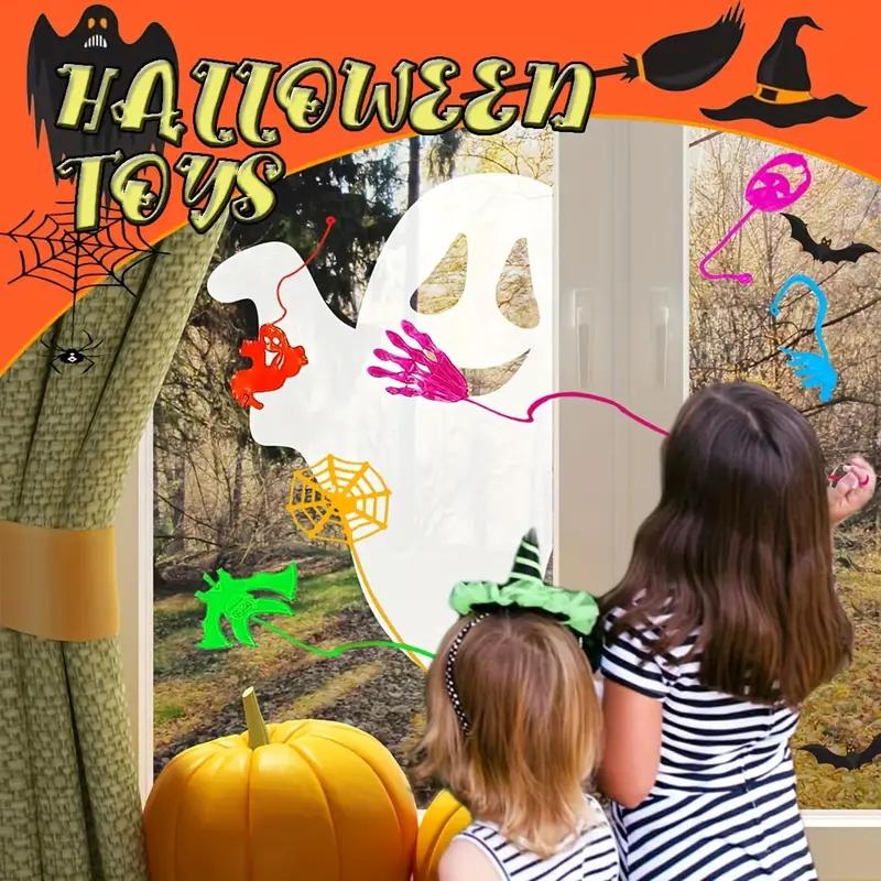 50pcs Halloween Sticky Hand Toys Kids Treat Or Trick Favors Stretchy Pumpkin Ghost Witch Gift Birthday Party Goodie Bag Filler