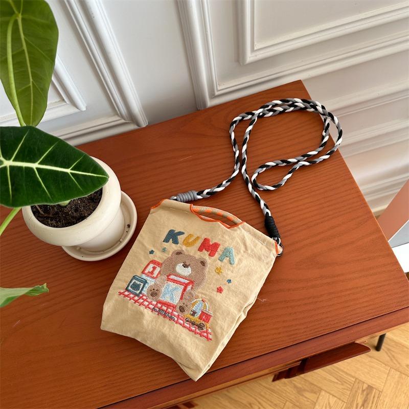 13 Exquisite embroidered bear cloth bag student handbag Oxford cloth mini handbag shopping mobile phone bag