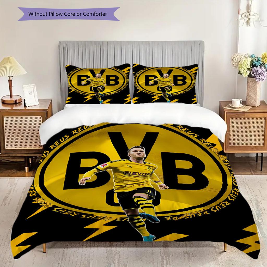 Borussia Dortmund logo Vzor Povlečení Přikrývka Sada Povlak na přikrývku Povlak na polštář Domácí Dekorace Dárek k narozeninám (1 * povlak na peřinu + 2 * povlak na polštář, bez jádra)