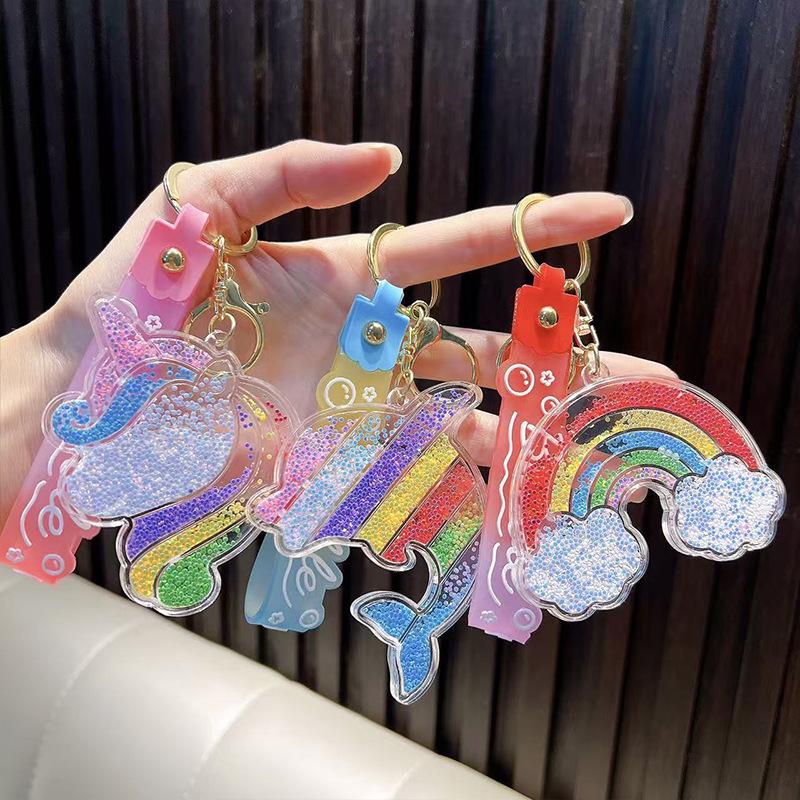Rainbow Acrylic Dolphin & Unicorn Keychain Pendant - Cute Cartoon Bag Accessory Small Gift