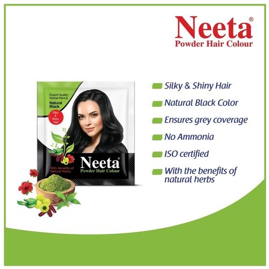 Neeta Powder Hair Colour, Henna Based Hair Color Natural Black 5g Pack of 12, Silky Soft and Shiny Hair Colour with Benefits of 5 Natural Herbs