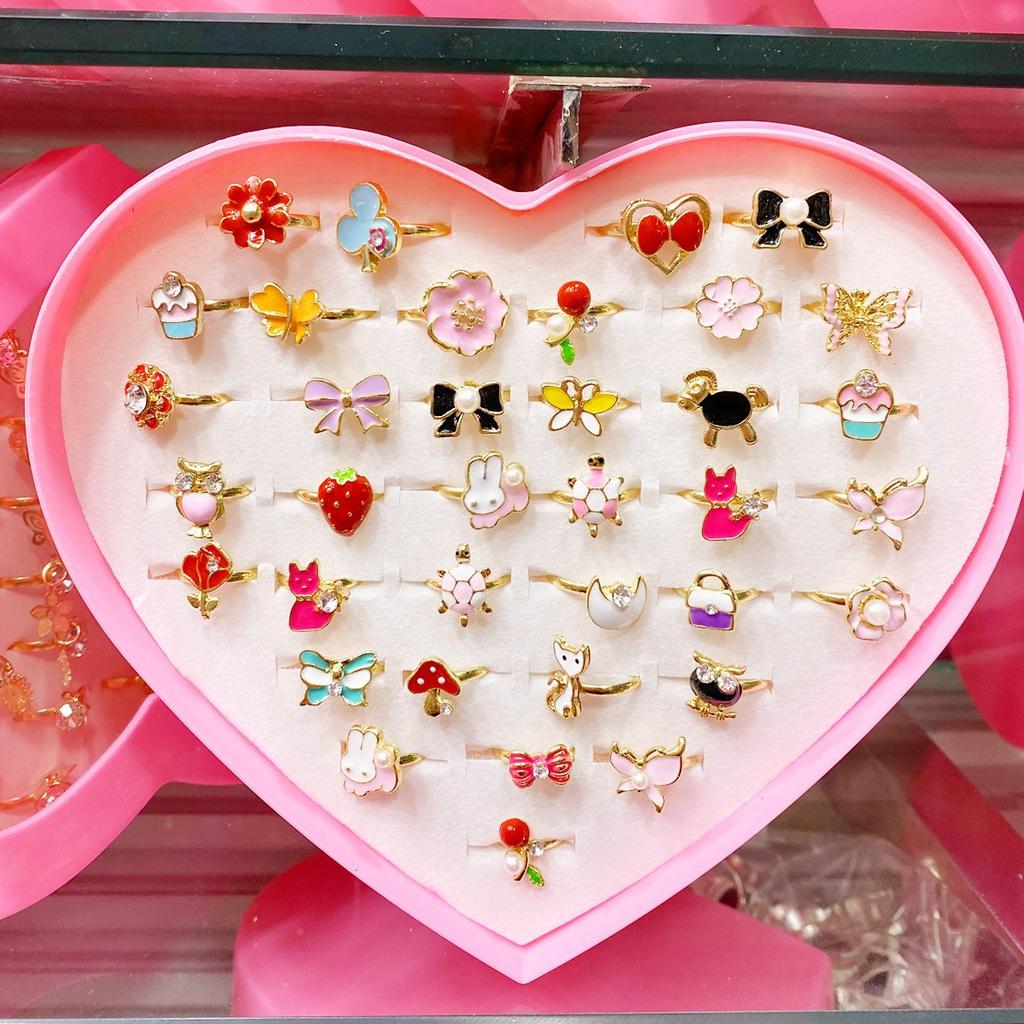 36 Anillos Ajustables para Niñas Juguetes de Maquillaje para Jugar a Fingir para niños Joyería de Dibujos Animados Anillos de Aleación Regalos de Cumpleaños para Niñas