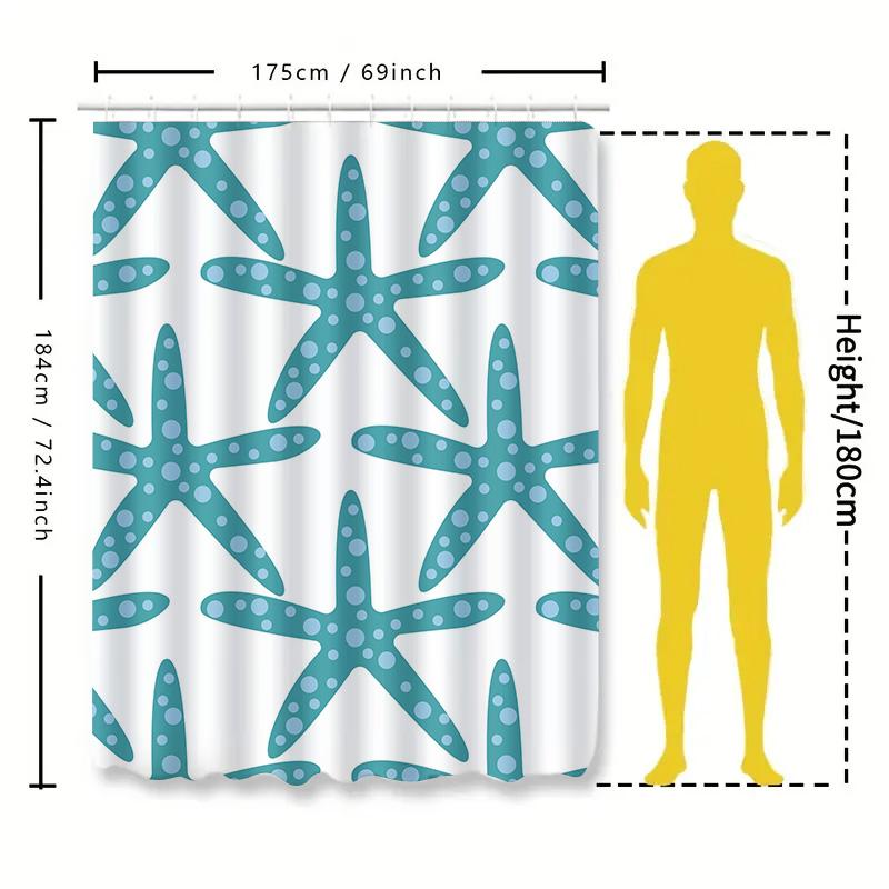 Sea Starfish Shower Curtain Waterproof Fabric Decorative Blue White Printed Bath Shower Tarpaulin Home Decor (180X245Cm)