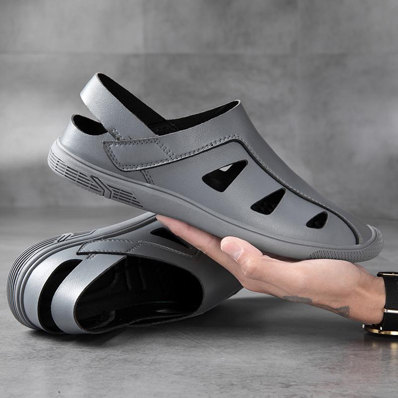 Módní letní pánské mokasíny s dutým svrškem, ležérní kožené ploché boty, prodyšné nazouvací, businessové, na řízení, sandály s protiskluzovou podrážkou