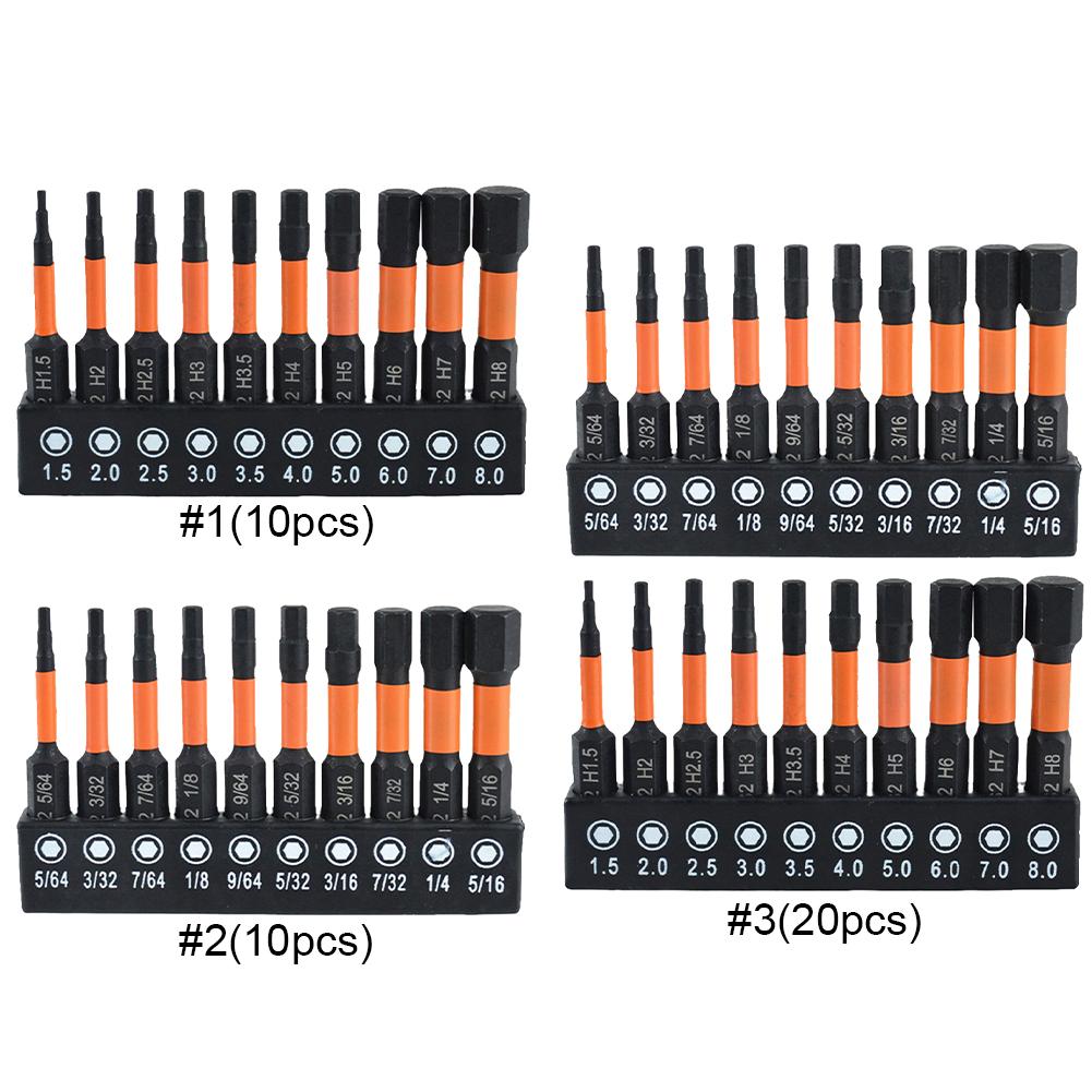 10/20 Pcs Hex Bit Set S2 Steel 1/4 Hex-Shank Allen Key Drill Bit Set Metric & SAE 2 In Long Hex Head Drill Bit Set Allen Bit Set