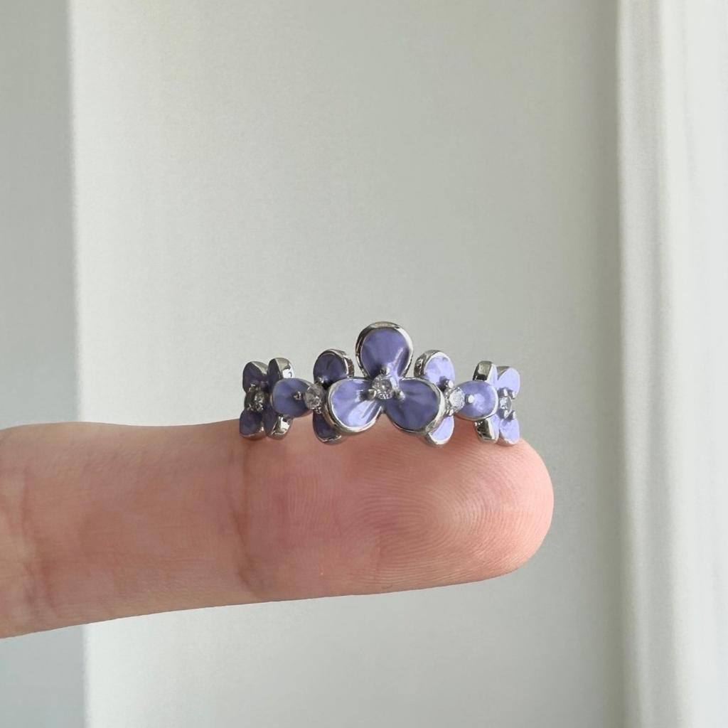 Vintage enamel wisteria flower inlaid diamond ring fine pastoral style adjustable ring charms Party Banquet  gifts