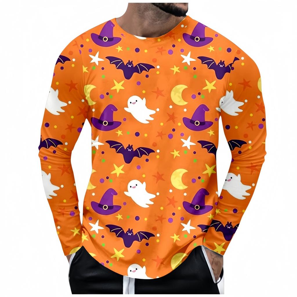 2025 New Fashion Halloween Theme 3D Printed Polyester Men's Long Sleeve T-shirt Autumn Casual Loose Pullover Street Harajuku Top