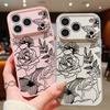 Case For iPhone 17 Pro Max Line Rose Flowers Leaves Pattern Magnetic For Magsafe Hybrid Slim Matte Cover For iPhone 16 15 14 13 Pro Max