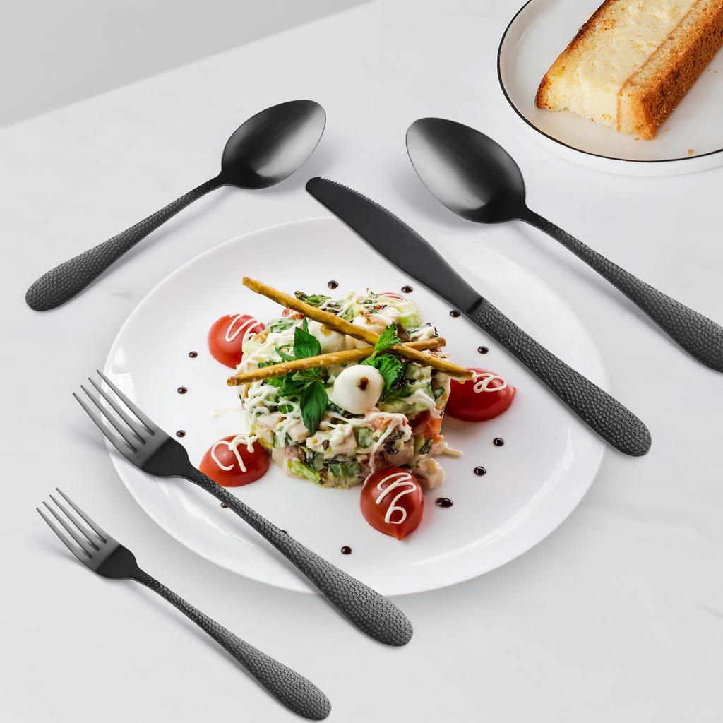 Hammer Matte Tableware Four-piece Set Stainless Steel Knife and Fork Spoon Steak Golden  Dessert Spoon YSH-12-5PS