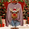 Women's Fashion Christmas Print Pullover Long-Sleeve  Neck Knit Sweater Top