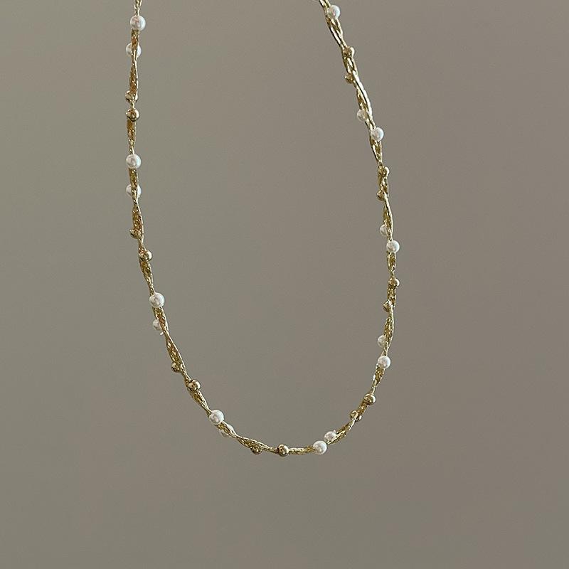 

Винтажное высококачественное жемчужное металлическое плетеное ожерелье для женщин, уникальная индивидуальная модная цепочка на шею, цепочка на ключицу