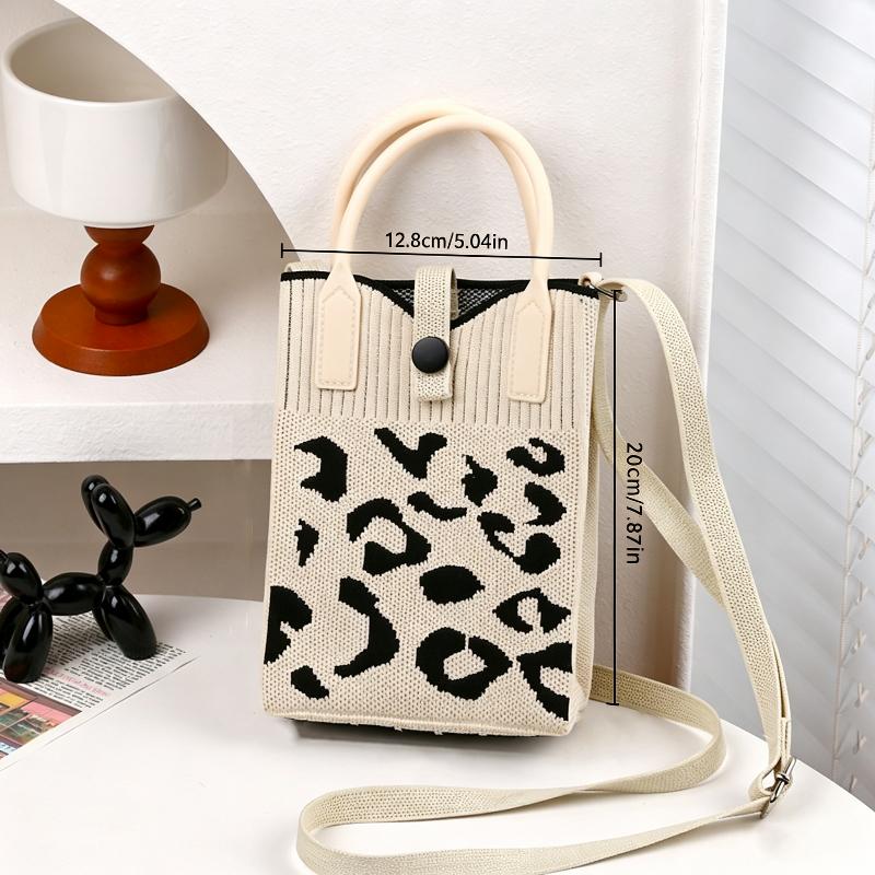 Knitted Mini Tote Bag Sweet Argyle Diamond Pattern Button Closure Soft Knit Handbag for Women Valentine's Day Gifts