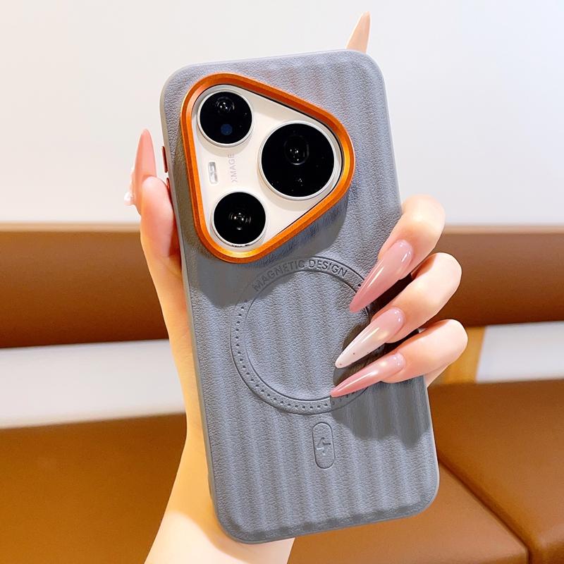 Case For Huawei Pura 90 Pro Max/Pura 90 Pro/Pura 90 Magnetic Ripple Matte PU Leather Texture Phone Back Cover Shockproof Bumper