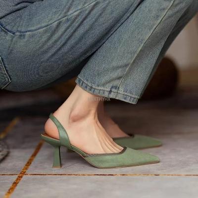Mode Damen Sommer Sandalen Elegante Mittlere Ferse Damenschuhe Spitz High Heels Party Schuhe Luxus Designer Heels 2024