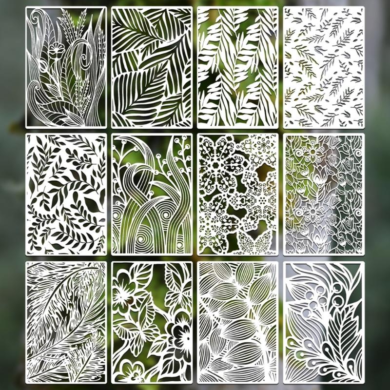 6/12Pcs Geometric Floral Templates 12x8in PET Drawing Stencils for Art Painting Card Making Kid Room Wall Decoration