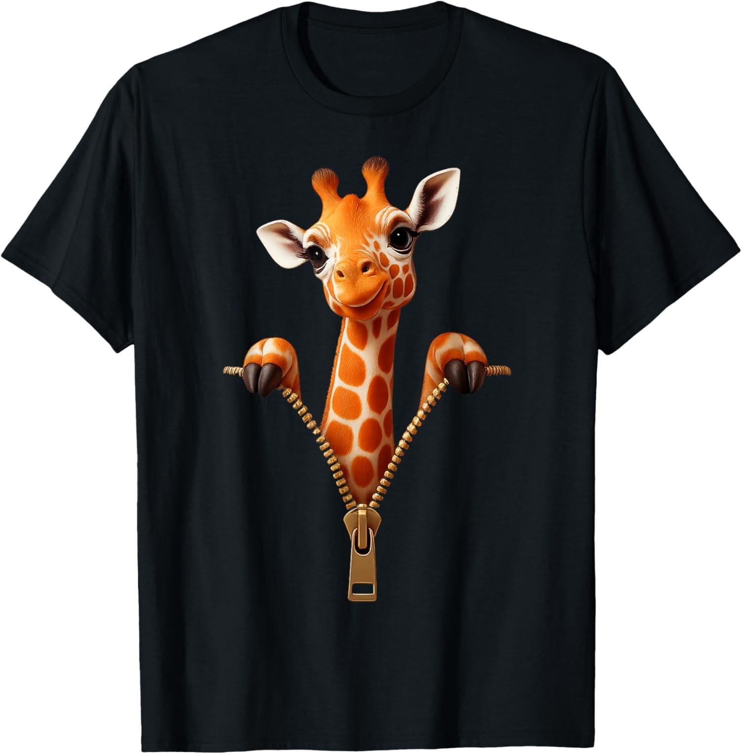Cute Giraffe Emerging Zipper Funny Animal Unisex T-Shirt S разноцветный