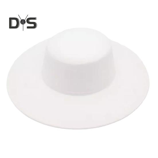 

Женская шляпа в стиле ретро с большими широкими полями, фетровая шляпа в стиле фетрового дерби, однотонная, для свадьбы, выпускного, вечеринки, поездок на работу, с плоским верхом белый