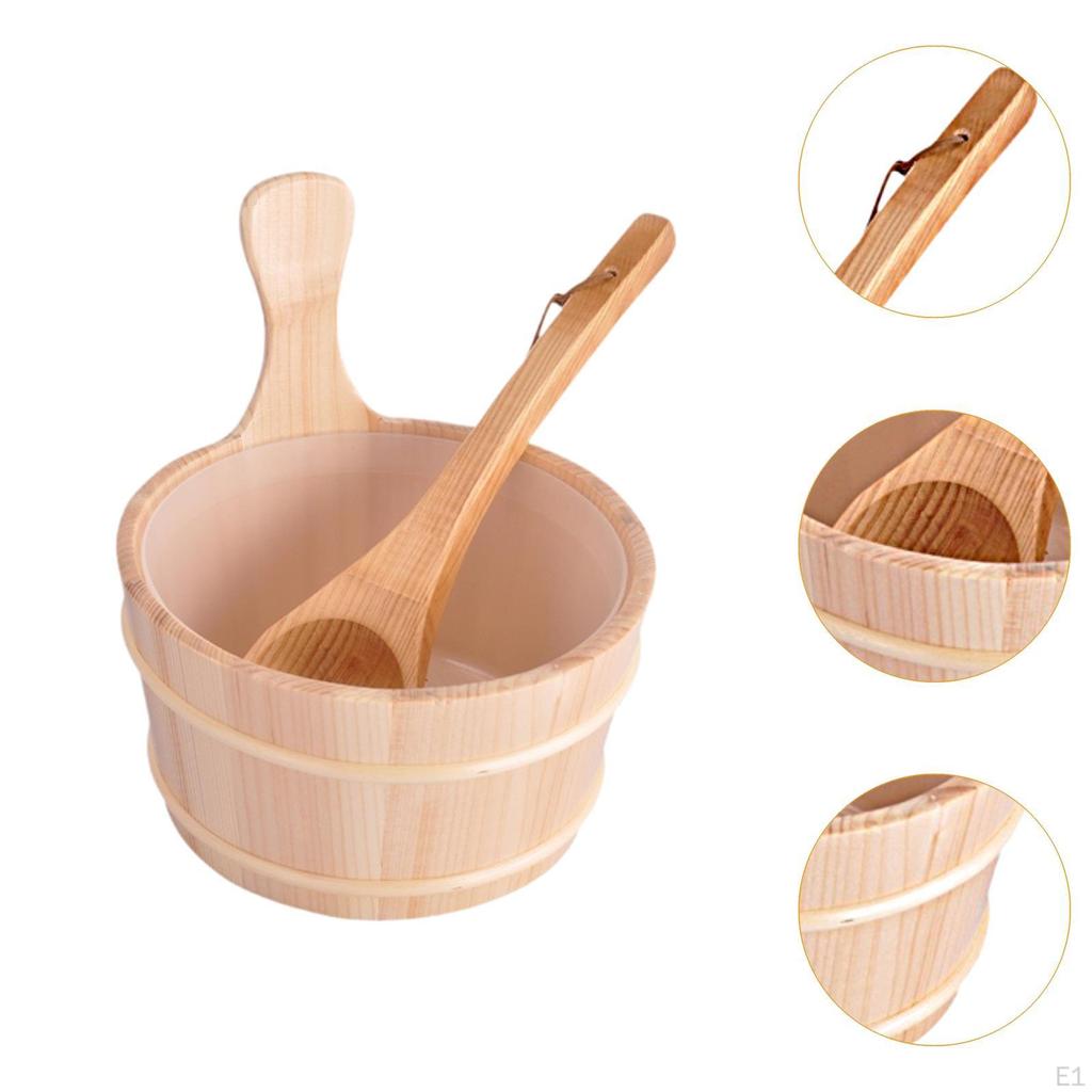 Sauna Bucket with Ladle Wooden Storage Container 4L, Starter Kit, Accessories Set ,for