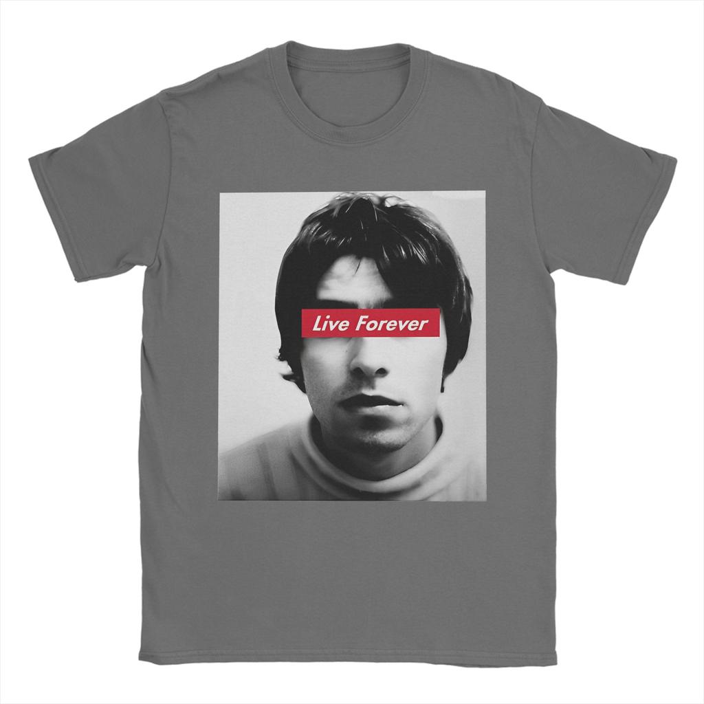 Printed O-Oasis Live Forever T-Shirt Men's Cotton Short Sleeve Crewneck Summer Top Tee