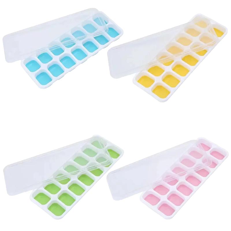 

1pc Silicone ice cube mold for household use, with a 14 grid square soft bottom ice mold and cover,easy to demold ice making box