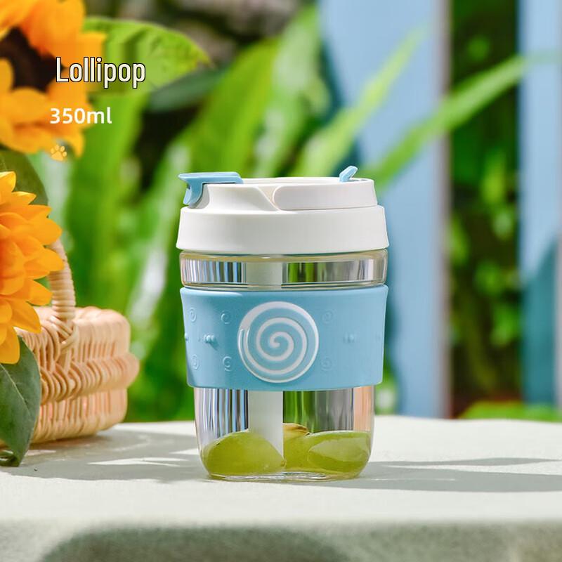 Vanow 350ml Lollipop Glass Water Bottle with Straw