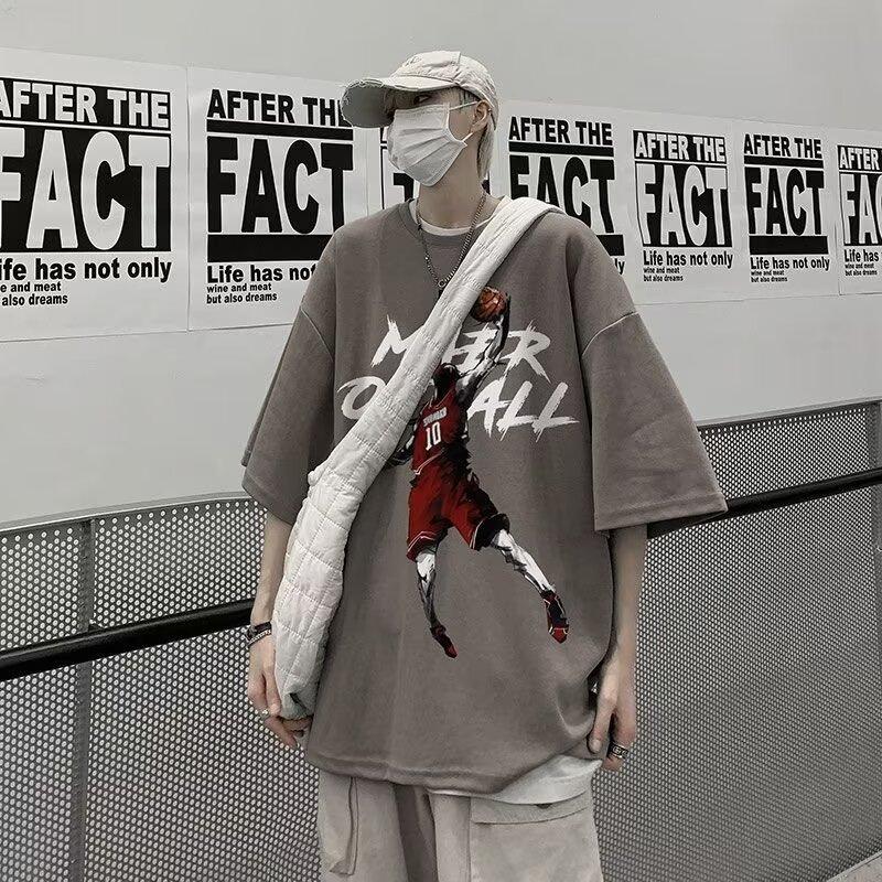 

Мужская модная футболка с круглым вырезом и короткими рукавами с принтом для лета, свободный повседневный топ 5XL темно-серого