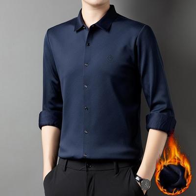 Winter Anti-wrinkle Shirt Plus Fleece Thickened Men's Business Casual Long Sleeve T-shirt Warm Top