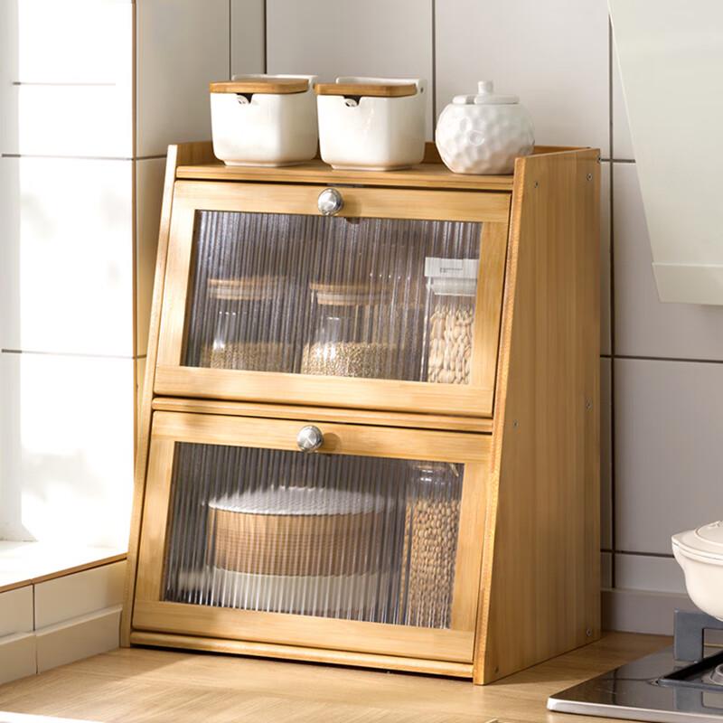 

Bamboo 3-Tier Kitchen Countertop Storage Shelf with Cabinet Door