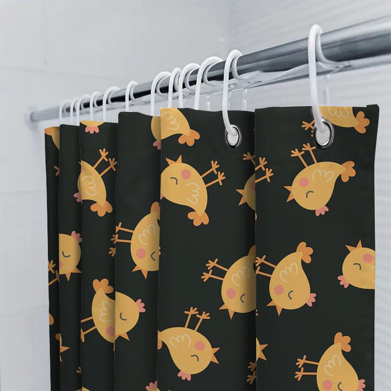 Chicken Print Shower Curtain Waterproof Fabric With Hook Bathroom Decor For Girls And Kids Room Various Colors Available (Yellow
